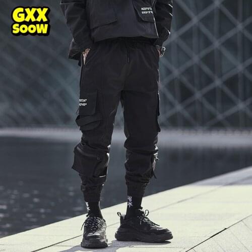 Men Multi-pocket Elastic Waist Design Harem Joggers Pant Men Streetwear Punk Hip Hop Cargo Trousers Male Dancing Pant WQ129