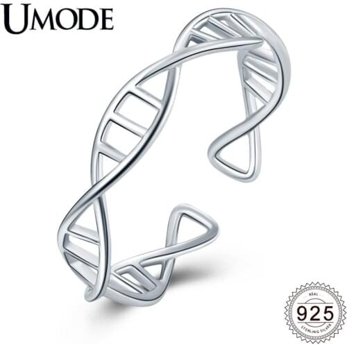 UMODE New 925 Sterling Silver Hollow DNA Spiral Open Cuff Rings for Women Adjustable Ring Silver 925 Jewelry Bijoux ALR0752