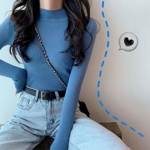 2021 Spring and Autumn New Solid Slim Sweater Long Sleeve Pullover Knitted Bottomed Shirt Women Fashion Korean Tops Cotton 15987