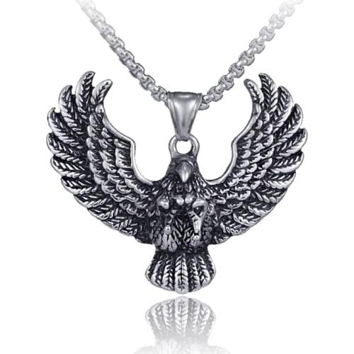 316L Stainless Steel Eagle Pendant Necklace Retro Style Black Hawk Animal Pendant Gift for Male Rocker Punk Mens Jewelry LN3001