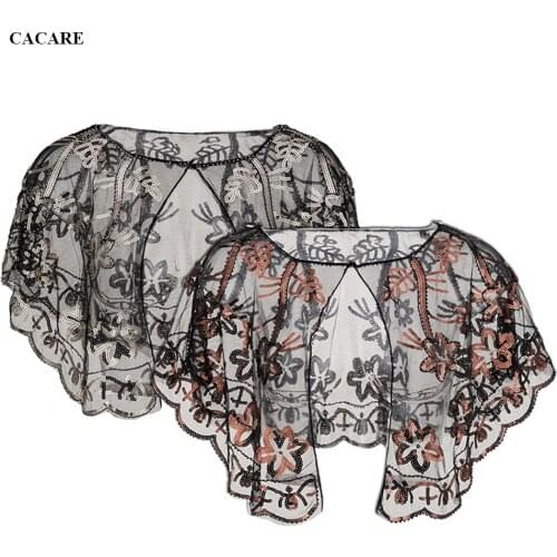 5pcs/lot Handkerchief Vintage Chiffon Female Cape Ponchos Shawl with Sequins Flowers CHEAP F0548 Palatine Stoles