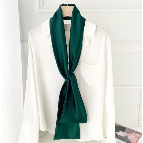 Fashion New 15x145cm Solid Color Narrow Silk Long Striped Scarf Business Decoration Small Neck Scarves Female Ribbon Headband