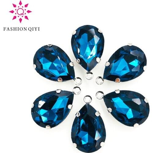 13X18mm Sliver bottom Peacock blue Single hanging sew on stones Glass Crystal loose rhinestones diy/Dress bag accessories