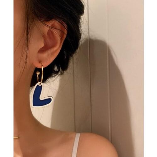 New Blue Contrast Color Blue Love Earrings for Women Girls Cute Temperament Cute Earring Party Wedding Jewery Fashion Accessory