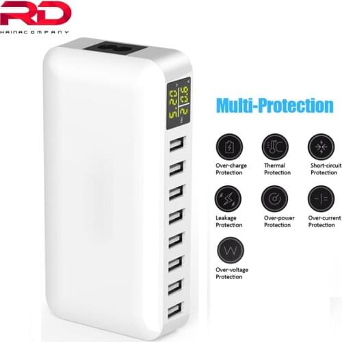 Multi Port USB Charger 5V8A AC Power Adapter Digital Display Desktop Charge 8 USB Wall Charge Official Charger For iPhone Huawei