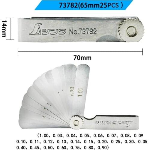 SHINWA Feeler gauge gap ruler stainless steel thick gauge thickness gauge high precision 0.02-1.0mm 65mm 25PCS