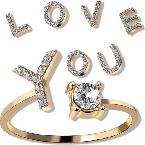 Chunky Wide Hollow A-Z Letter gold Metal Adjustable Opening Ring Initials Name Alphabet Female Party Fashion Jewelry