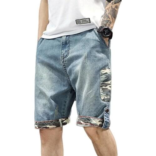 Idopy Mens Summer Retro Denim Shorts Male Faded Vintage Scratched Street Casual Patchwork Style Biker Jeans