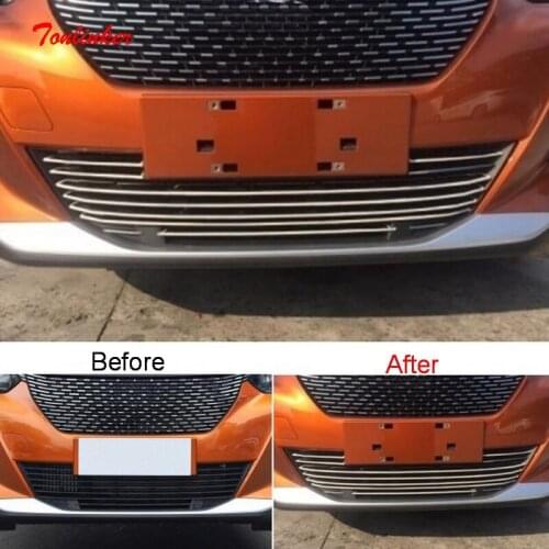 Tonlinker Exterior Car Racing Grills Cover Case sticker For Peugeot 2008 2020 Car styling 11 PCS Stainless steel Cover Stickers