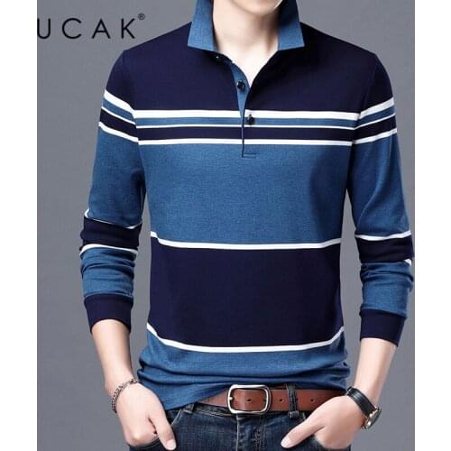 UCAK Brand Pure Cotton Turn-down Collar T Shirt Men Clothes Spring New Arrivals Streetwear Long Sleeve T-Shirts Clothing U5370