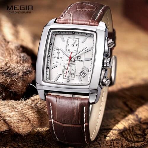 Megir fashion casual military chronograph quartz watch men luxury waterproof analog leather wrist watch man free shipping 2028