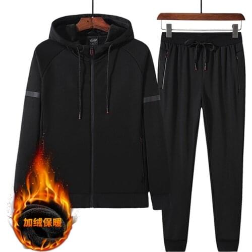 Thickening plus velvet sports suit men Autumn and winter plus fertilizer XL warm tide two sets of 140 kg sweater Wei pants L-8xL