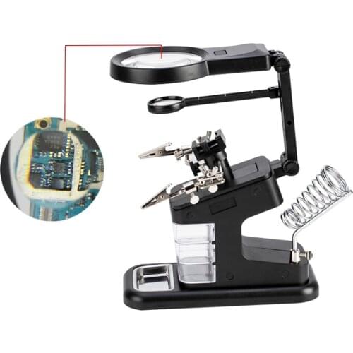 Welding Magnifying Glass 5 LED Auxiliary Clip Magnifier Hand Soldering Solder Iron Stand Holder Station Magnifier With Clips