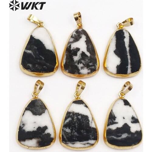 WT-P1022 Wholesale Long Teardrop zerbra stripe stone pendant, 24k gold color high quality black white stone teardrop penda