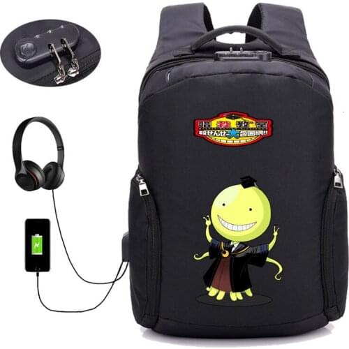 Japan anime Ansatsu Kyoushitsu Anti thief USB Recharging Laptop Backpack student book backpack Men women Travel package