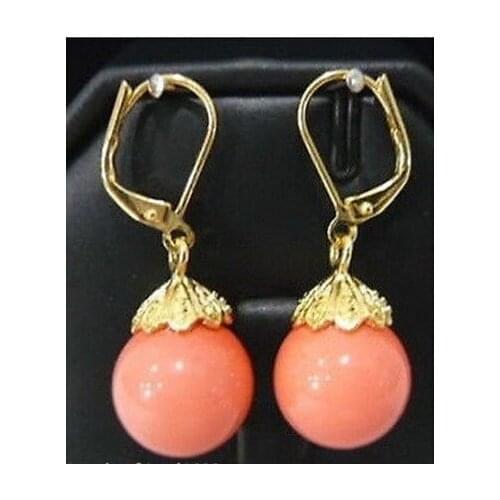 Jewelry Plated Pink Coral Beads Dangle Clasp Hook Earrings