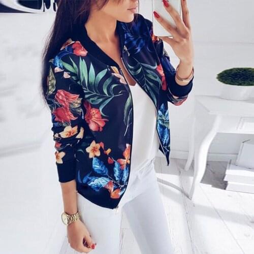 2021 Europe Style Fashion Autumn Flower Print Jacket Women Thin Bomber Jackets Retro Basic Jackets Female Coats Ladies Outerwear