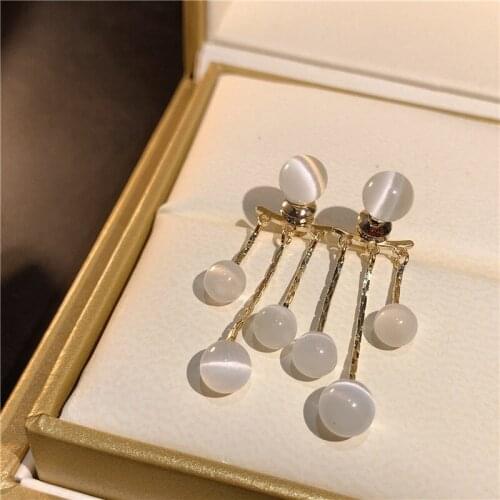 ALLNEWME Classic White Colour Opals Pendant Earrings for Women Ladies Metallic Long Chain Tassel Earrings Cute Accessories