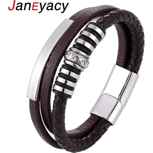 Europe Popular Multilayer Leather Bracelet Men Fashion New Magnet Buckle Stainless Steel Bracelet Women Wristband Bracelet Gift