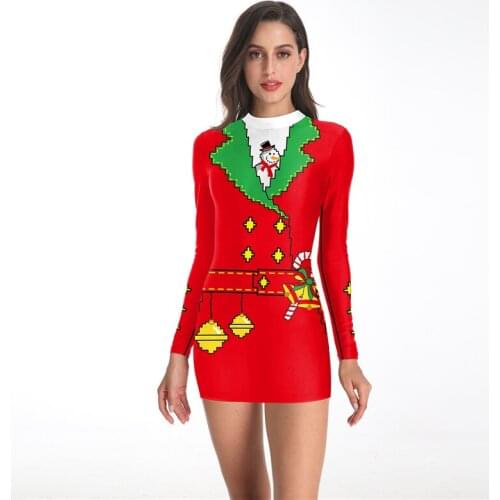 Funny Jingle Bells 3D Printed Ugly Christmas Dress for Women Cute Girls Red Christmas Party Snowman Print Ugly Xmas Dresses
