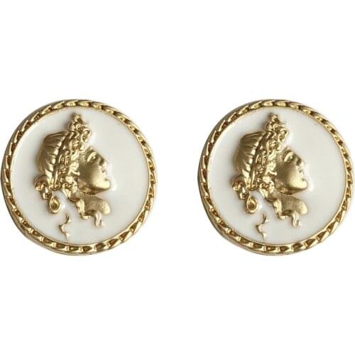 10 pair /lot high quality fashion jewelry metal coin beauty queen portrait icon earrings