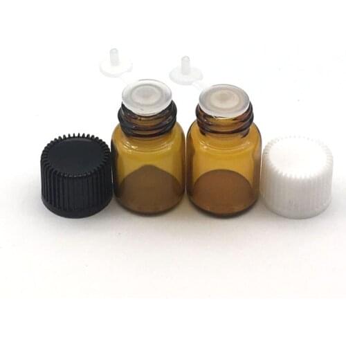 100pcs 2cc Essential Oil Glass Bottle with Orifice Reducer Siamese Plug Perfume Sample Bottles 2ml Amber Vials