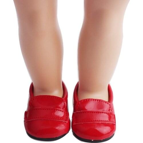 18 inch Girls doll shoes Red flat dress shoes PU American newborn shoe Baby toys fit 43 cm baby dolls s71