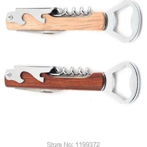 200pcs Wood Handle wine opener Stainless Steel Hand-Held Deluxe Wine Bottle Opener Openers Corkscrew Double Hinge Waiters