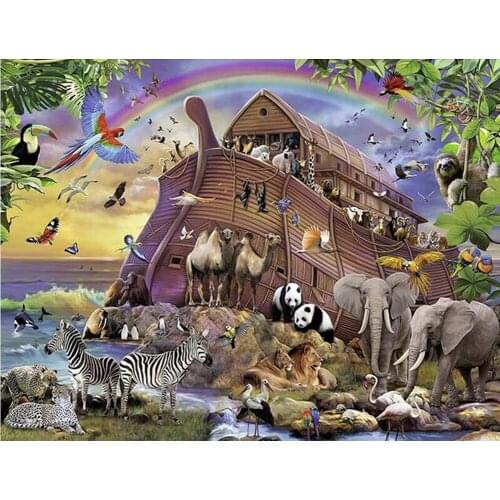 5D DIY Diamond Embroidery Noachs Ark Diamond Painting Cross Stitch Animal On Board Full Rhinestone Mosaic Home Decor Gift FC469