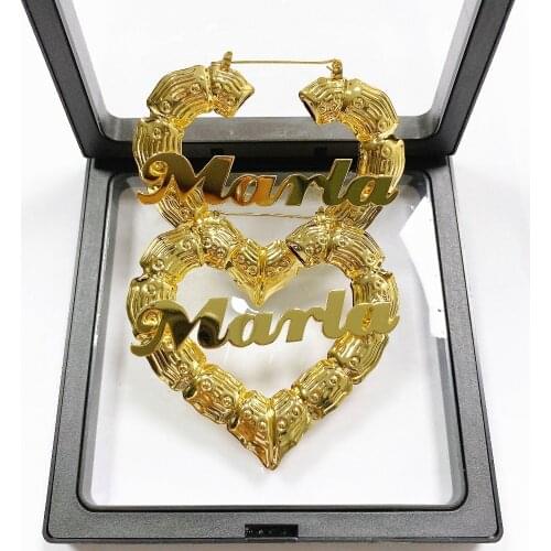 AurolaCo Custom Bamboo Hoop Earrings Stainless Steel Custom Name Earrings Heart-Shaped / Round Bamboo Earrings Personality Gift