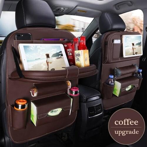 Car Leather Multi-function Seat Back Bag with Tray Car Organizer Interior Auto Travel Acessorios para carro