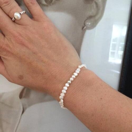 Stainless Steel Small Freshwater Pearl Bracelet White Baroque Seed Pearl Bracelet Pearl Bracelet June Birthstone Jewelry