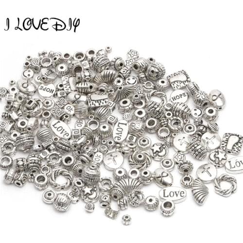 Mixed Size Big Hole Loose Beads For Jewelry Making Tibetan Silver Color DIY Bracelet Needlework Charm Wholesale Supplier