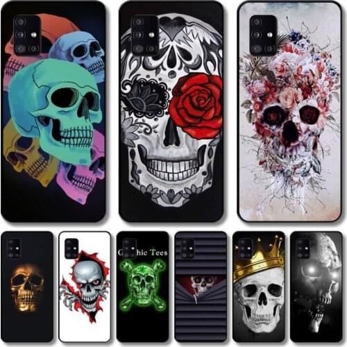 White skulls Phone Case For Samsung Galaxy A 12 51 52 21 71 72 42 31 10 80 90 S E 5G Black Shell Art Cell Cover