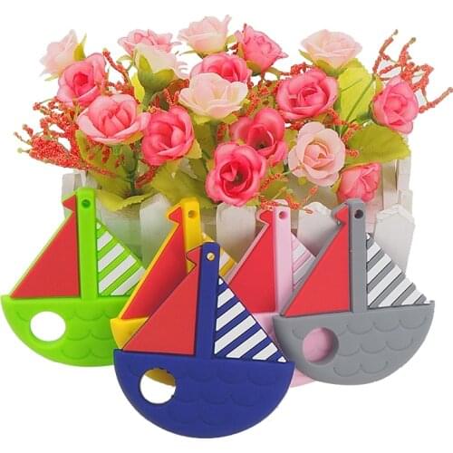 Chenkai 10PCS BPA Free Silicone Sailboat Teethers Sensory Chewing Pacifier DIY Baby Necklace Pendant Teething Chewing Toys