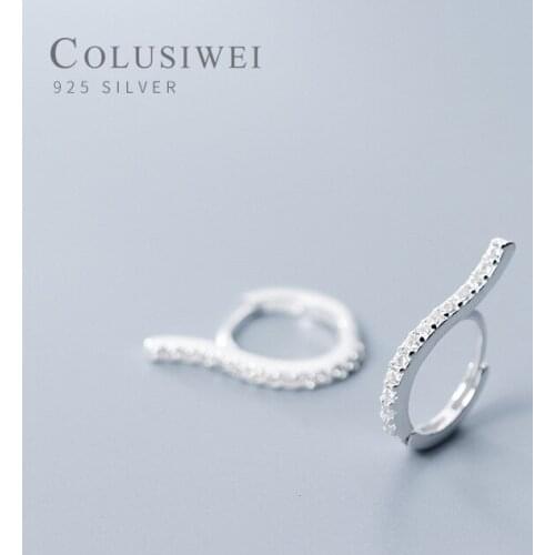 COLUSIWEI Genuine 925 Sterling Silver Shining CZ Simple Female Hoop Earrings Jewelry for Women Engagement Wedding Fine Jewelry