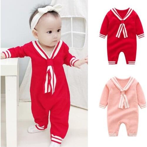 Baby Rompers Knitted Newborn Navy Collar Baby Jumpsuit Overall Long Sleevele Baby Boys Clothes Autumn Girls Baby Casual Clothes