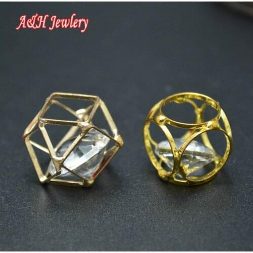 DIY Findings Shape Beads Inset Cube Charms Gold Color Pendant Hollow Out Jewelry Making Materials 50pc/lot