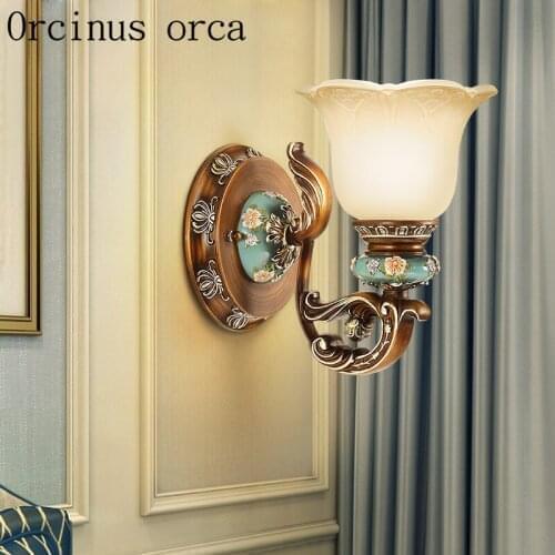 European style painted carved wall lamp living room background wall bedroom staircase passageway American retro iron wall lamp
