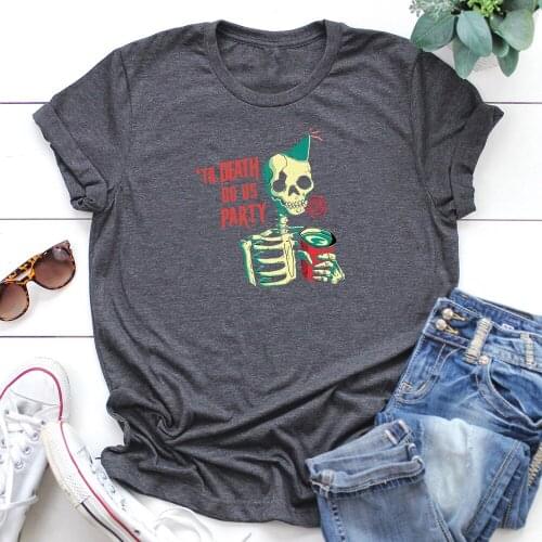 Colored til death do us party gothic T-shirt women 100% Cotton funny tumblr graphic quote casual Fashion unisex tee top tshirt