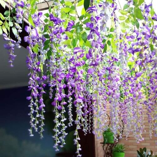 12 Pcs 45inch Wisteria Artificial Flower Silk Vine Garland Hanging For Wedding Party Garden Outdoor Greenery Office Wall Decor