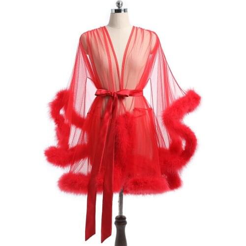 Short Feather Robe Dressing Gown Bridal Boudoir Sheer Robe Tulle Illusion Birthday Feather Robe Costume