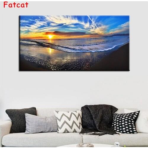 Round Diamond Painting Natural scenery, sunset beach Full square Rhinestone of Picture Diamond mosaic Valentines Day PP1399
