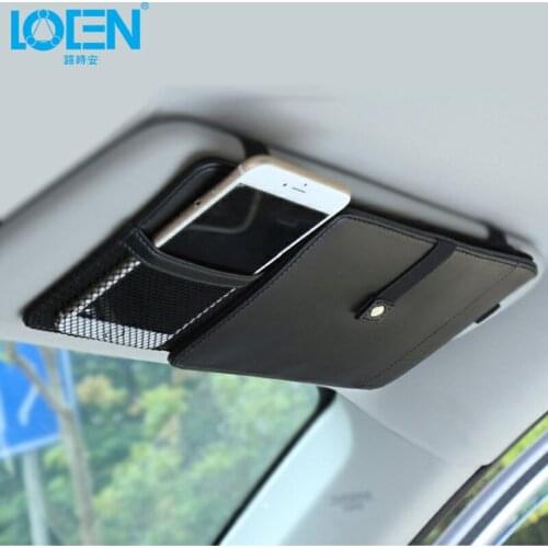 Hot sale Universal PU Leather Car Sun Visor card Holder glasses CD Plate Disk Sunshade Storage bag pocket Organizer black white