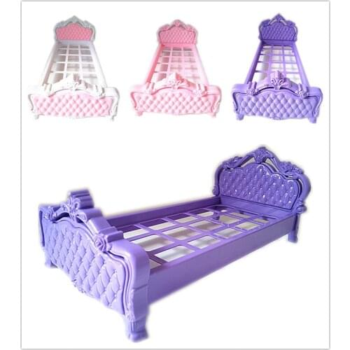 Miniature 1/6 Scale Doll Furniture White Pink Purple Plastic Bed for 25-30cm Dolls House Baby Toys Girl Birthday Gift