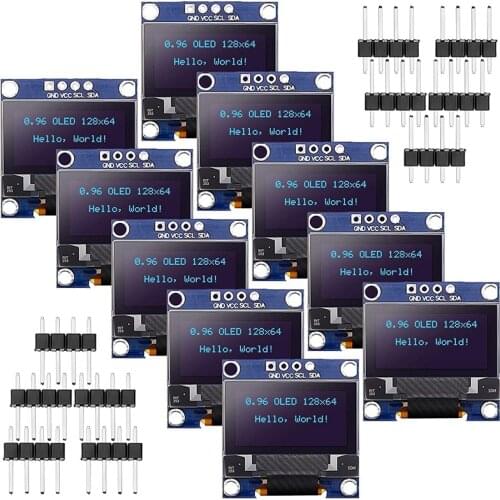 10 Pcs OLED Display Module SSD1306 Driver IIC I2C Serial Self-Luminous Display Board Compatible for Arduino Raspberry PI