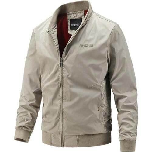 Spring and Autumn Regular Daily Mens Tops Casual Fashion Simple Stand Collar Solid Collar Mens Jacket