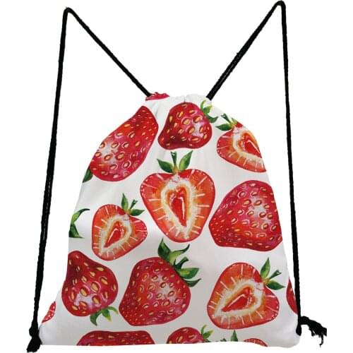 Fresh Strawberries Print Softback Bag Preppy Style Casual Shoe Bag for School Unisex Portable Backpack Bag Fruit Drawstring Bags