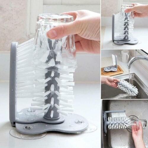 Wall Suction Cup Cleaning Brush Cup Scrubber Suction Wall Bottle Brush Glass Cleaner Thermos Washing Brush Kitchen Clean