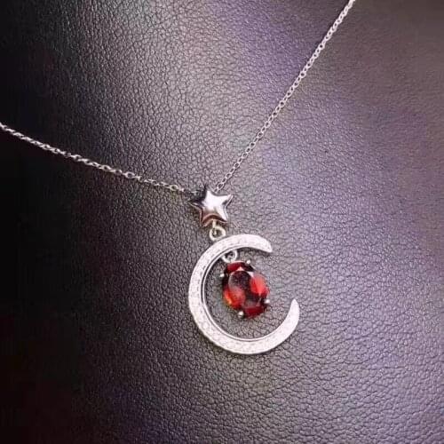 Natural red garnet Elegant fashion Star Moon Pendant necklace S925 silver Natural gemstone necklace women girl gift jewelery